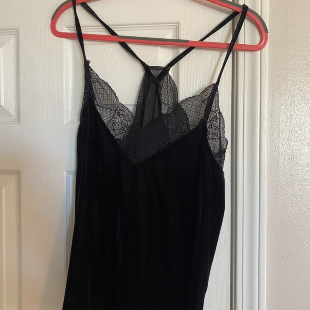 Black Velvet Tank With Lace Detailing